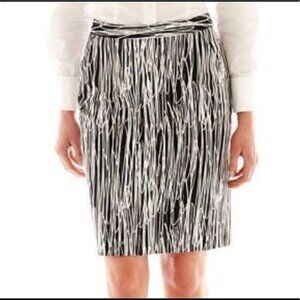 Worthington Womens Straight Pencil Skirt Size 14 Black White Scribble Pockets